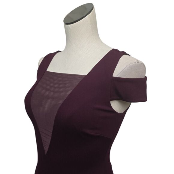 NWT‎ Halston Heritage Cold Shoulder Bodycon Dress Size XS Mesh Ponte Burgundy - Picture 9 of 12